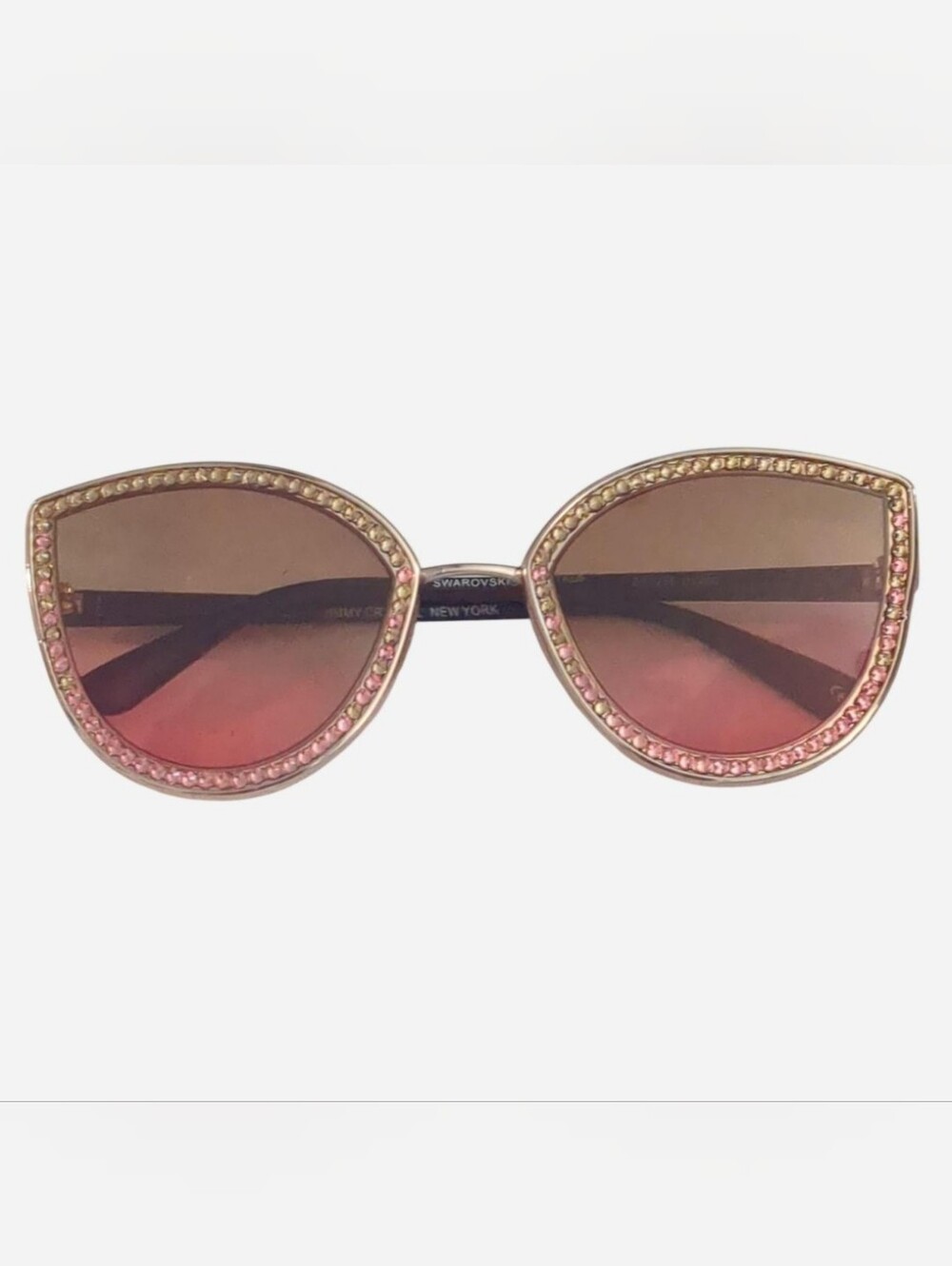 Jimmy Crystal NY Swarovski Rhinestone Cat Eye Sunglasses Pink Gradient Coquette